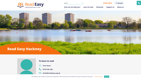 Screenshot of the Read Easy Hackney website