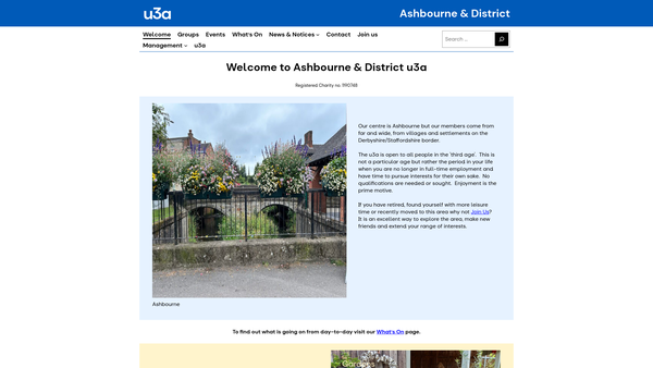 Screenshot of the Ashbourne And District U3A website