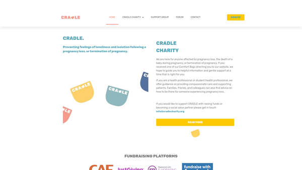 Screenshot of the Cradle Charity website