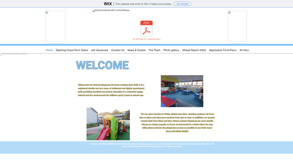 Screenshot of the Wirksworth Pre-School Playgroup website