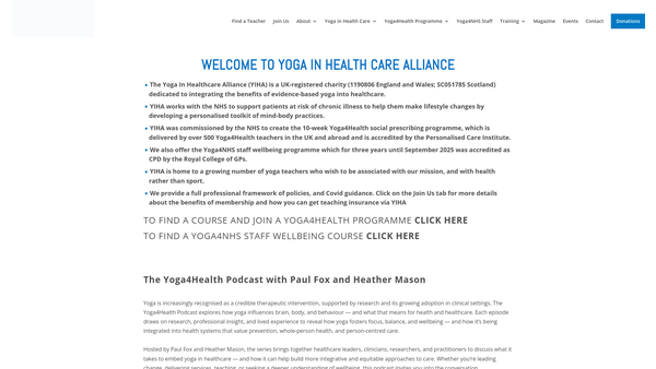 Screenshot of the The Yoga In Healthcare Alliance Ltd website