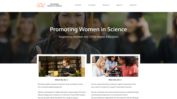 Screenshot of the Promoting Women In Science website