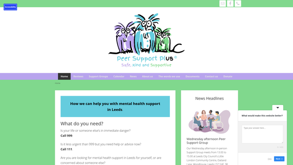 Screenshot of the Peer Support Plus website