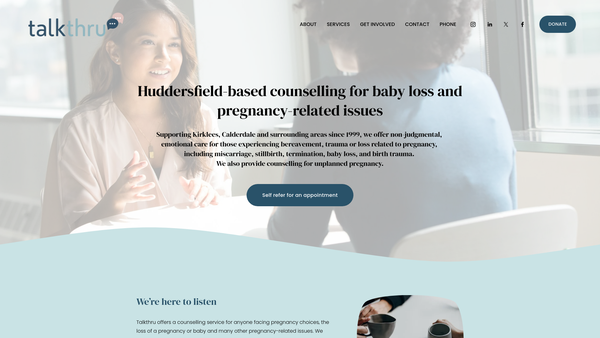 Screenshot of the Huddersfield Pregnancy Crisis Centre website
