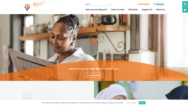 Screenshot of the Read Easy Cambridge website