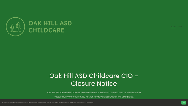 Screenshot of the Oak Hill ASD Childcare website