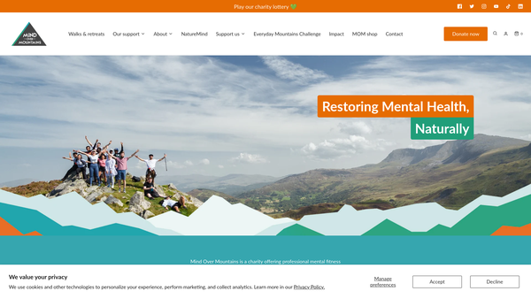 Screenshot of the Mind Over Mountains website
