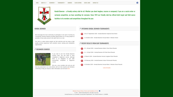 Screenshot of the Kendal Bowmen website