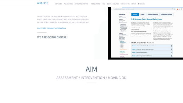Screenshot of the Aim website