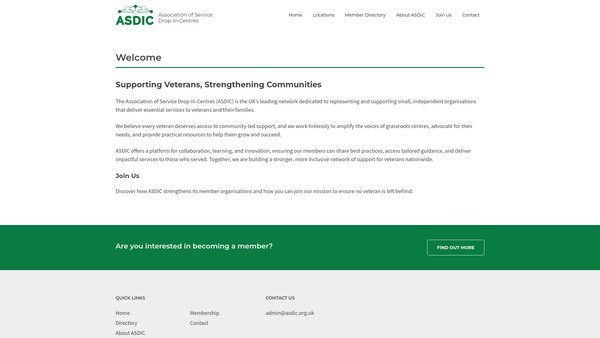 Screenshot of the Association Of Service Drop-In Centres Ltd website