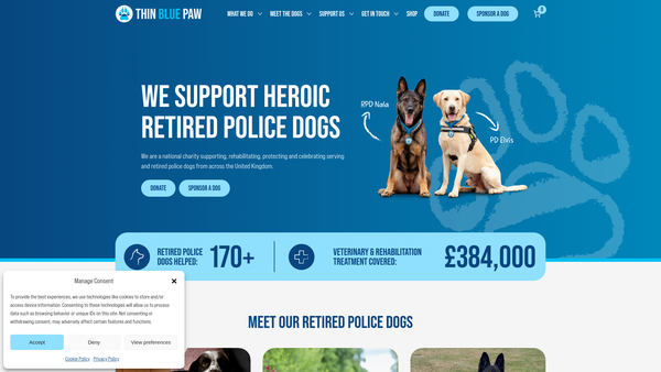 Screenshot of the Thin Blue Paw Foundation website