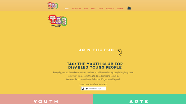 Screenshot of the Tag Youth Club For Disabled Young People website