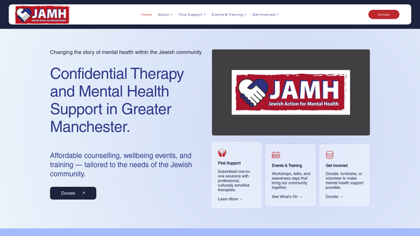 Screenshot of the Jewish Action For Mental Health CIO website