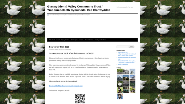 Screenshot of the Glanwydden & Valley Community Trust / Ymddiriedolaeth Cymunedol Bro Glanwydden website