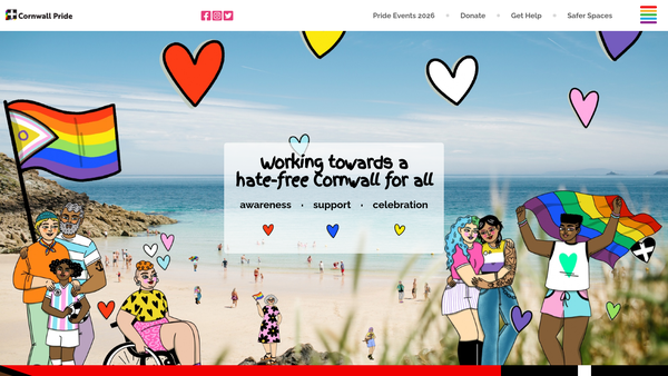 Screenshot of the Cornwall Pride website