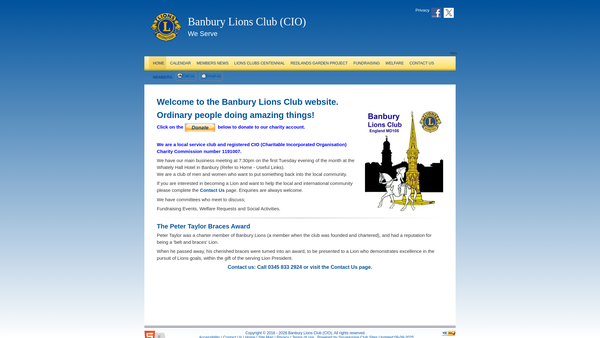 Screenshot of the Banbury Lions Club (CIO) website
