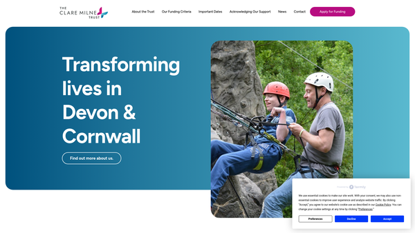Screenshot of the The Clare Milne Trust website