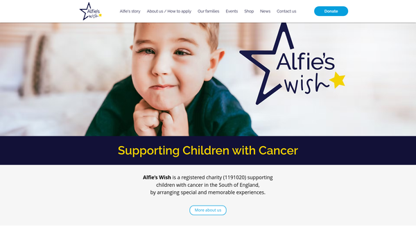 Screenshot of the Alfie's Wish website