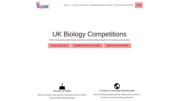 Screenshot of the United Kingdom Biology Competitions website