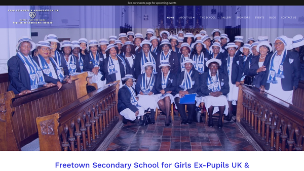 Screenshot of the Freetown Secondary School For Girls Ex-Pupils Association UK And Ireland website