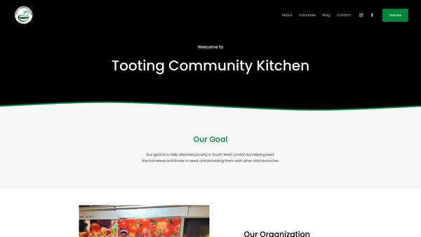 Screenshot of the Tooting Community Kitchen website