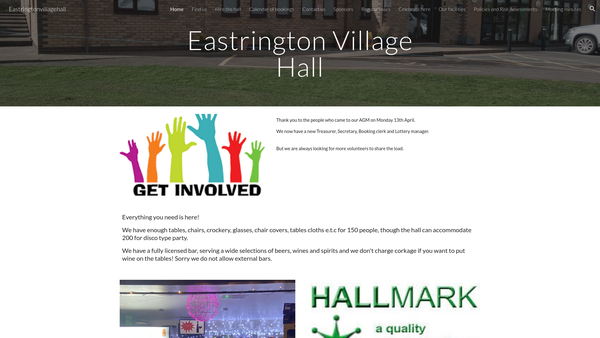 Screenshot of the Eastrington Village Hall Association website