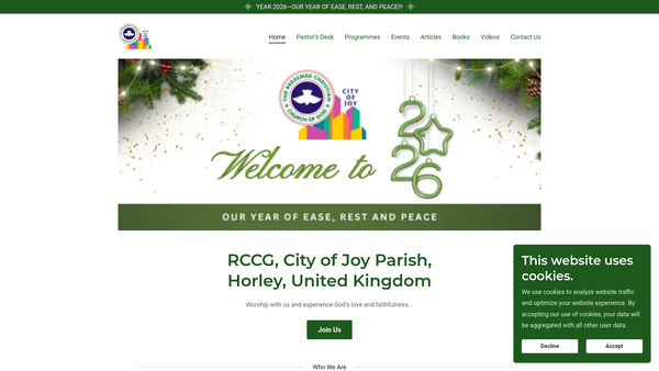 Screenshot of the The Redeemed Christian Church of God - City of Joy website
