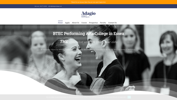 Screenshot of the Adagio College Of Performing Arts website
