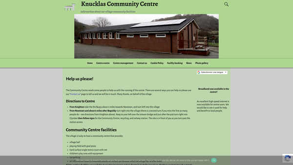 Screenshot of the Knucklas And District Community Centre website