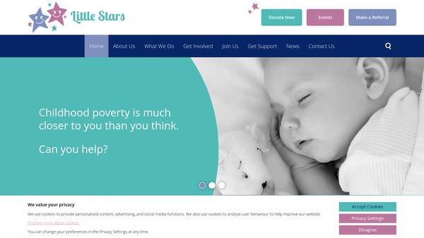 Screenshot of the Little Stars Baby Bank website