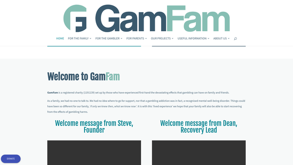 Screenshot of the Gamfam website