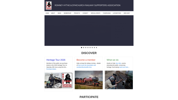 Screenshot of the Romney Hythe and Dymchurch Railway Supporters Association website