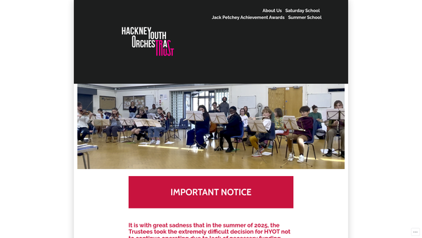 Screenshot of the Hackney Youth Orchestras Trust website