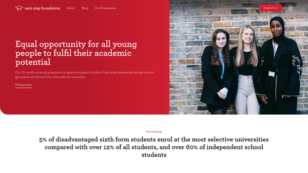 Screenshot of the Next Step Foundation website