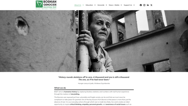 Screenshot of the Bosnian Genocide Educational Trust website