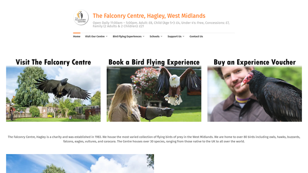 Screenshot of the The Falconry Centre, Hagley Ltd website
