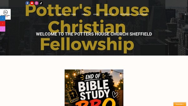 Screenshot of the The Potter's House Christian Fellowship UK Sheffield Church website
