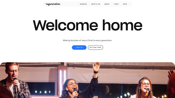 Screenshot of the Regeneration Church website