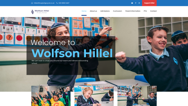 Screenshot of the Wolfson Hillel Primary School Charitable Trust website
