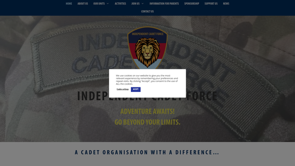 Screenshot of the Independent Cadet Force website