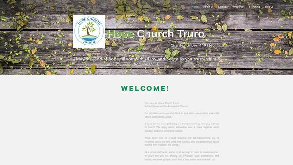 Screenshot of the Hope Church Truro website