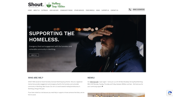 Screenshot of the Shout Wsk website