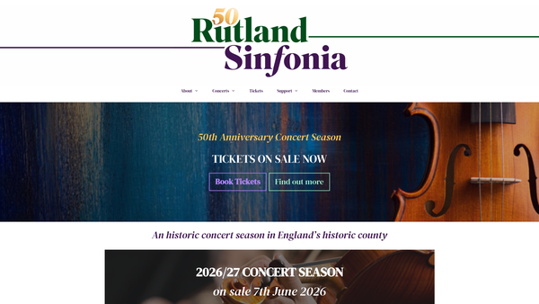 Screenshot of the Rutland Sinfonia website