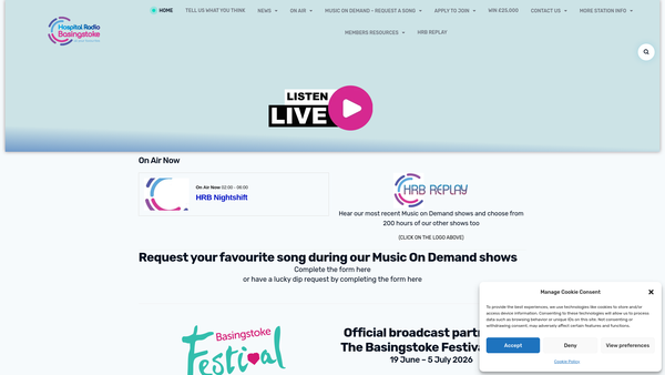 Screenshot of the Hospital Radio Basingstoke website