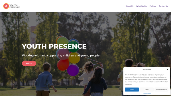Screenshot of the Youth Presence website