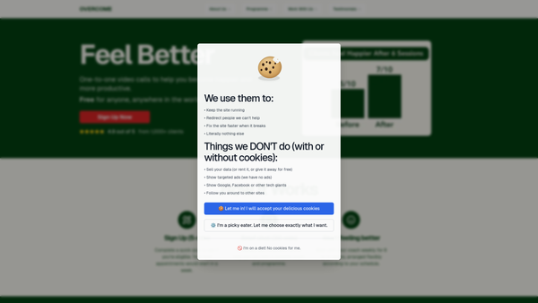 Screenshot of the Overcome website