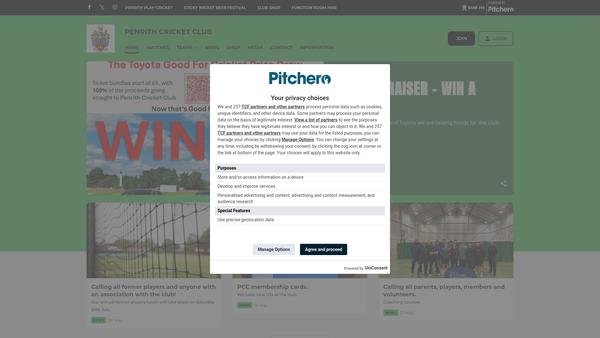 Screenshot of the Penrith Cricket Club website