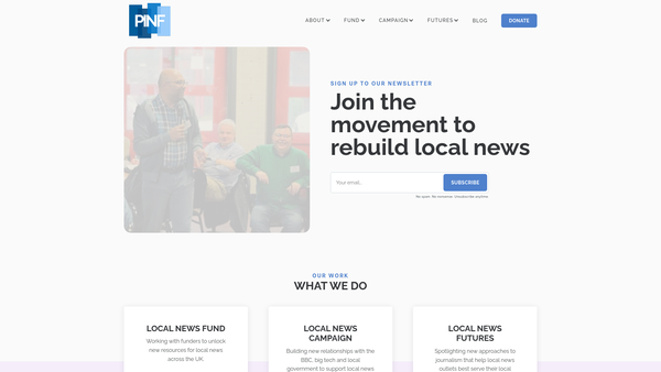 Screenshot of the Public Interest News Foundation website