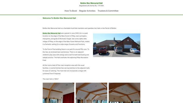 Screenshot of the Boldre War Memorial Hall website
