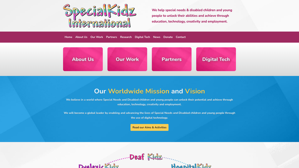 Screenshot of the Specialkidz website